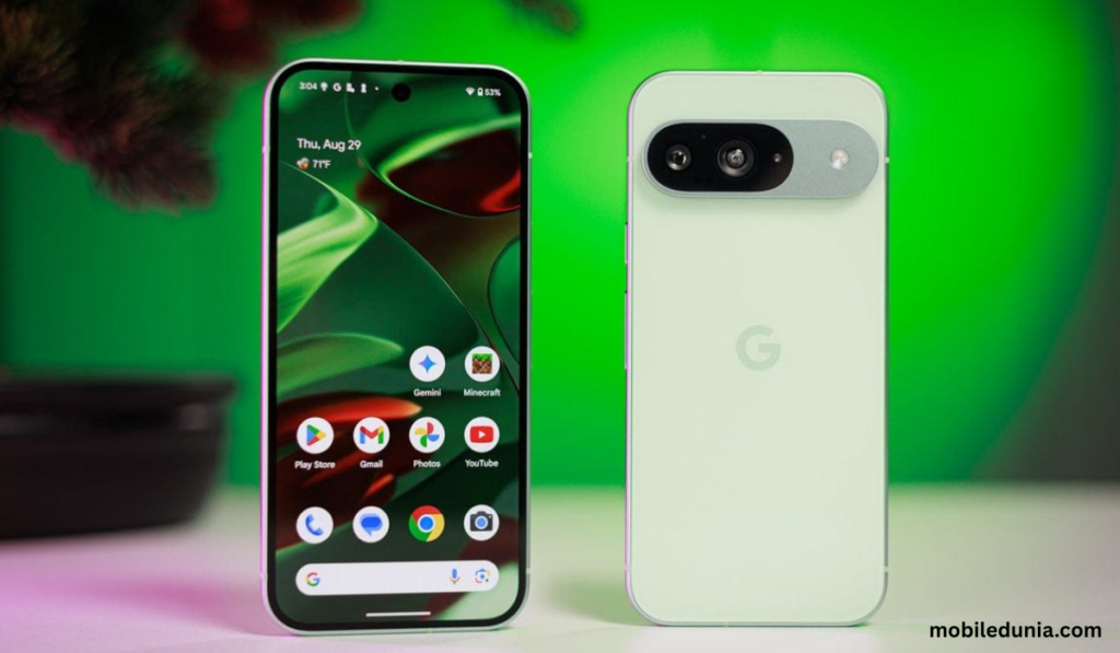 Google Pixel 9a स्मार्टफोन का फ्रंट और बैक डिजाइन, 50MP कैमरा और OLED डिस्प्ले