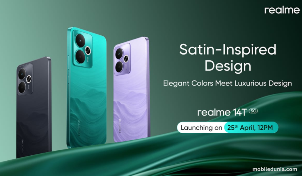 Realme 14T 5G स्मार्टफोन का बैक और फ्रंट डिजाइन, 120Hz AMOLED डिस्प्ले और 6000mAh बैटरी
